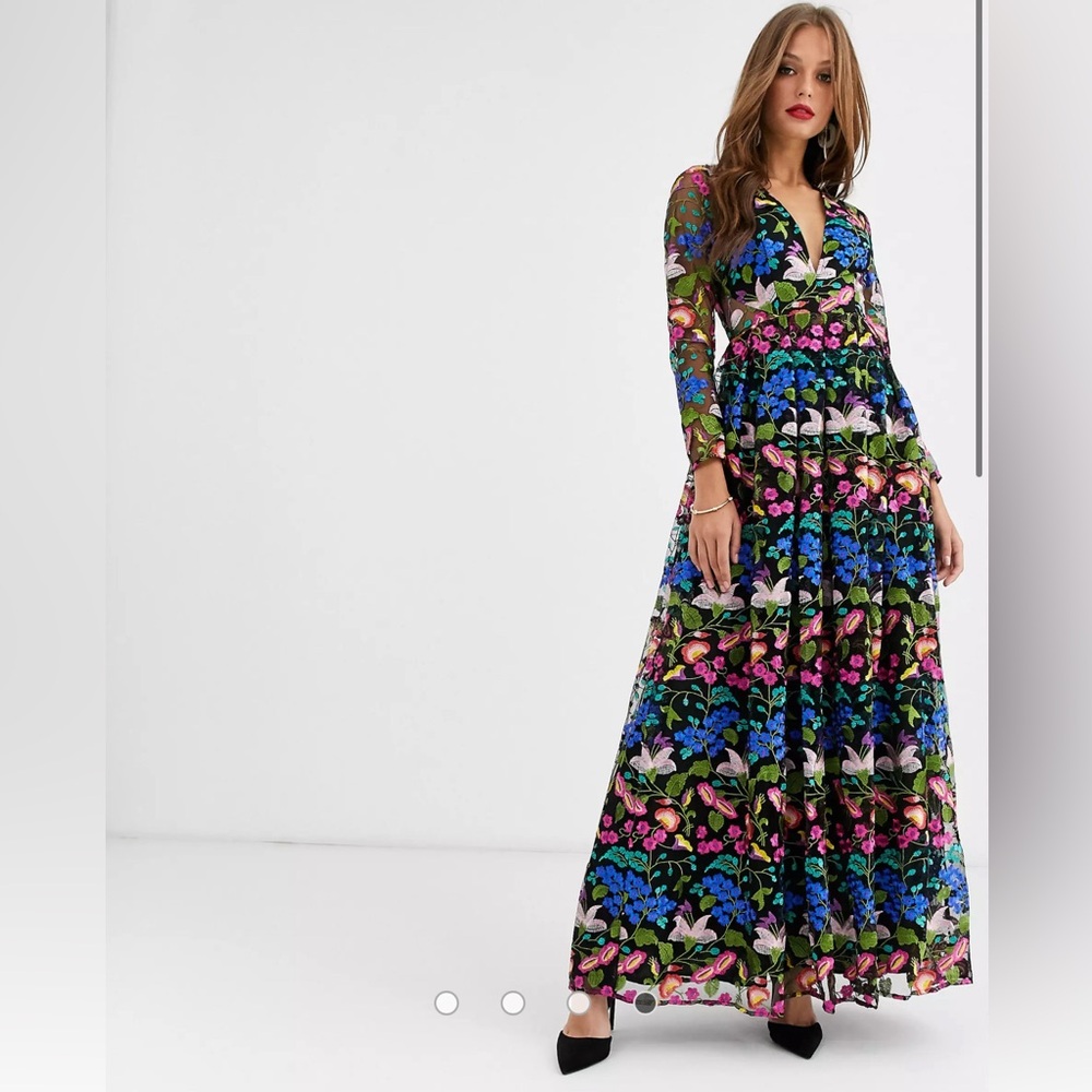 NWT ASOS EDITION v neck embroidered maxi dress